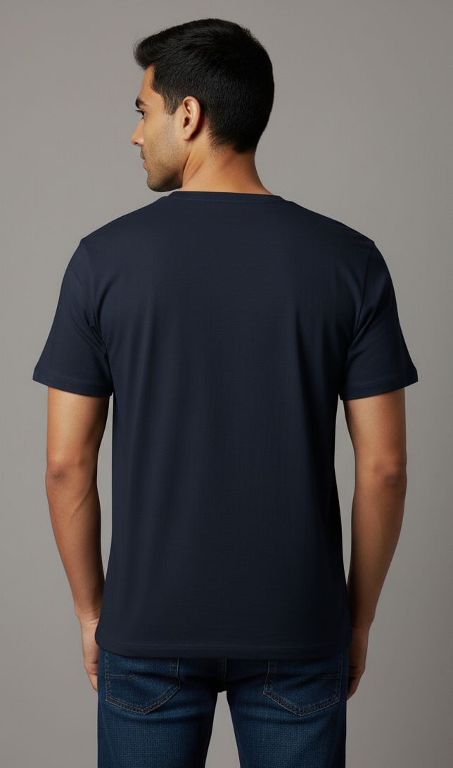 Limitless State Plain Cotton Round Neck T-Shirt - Navy Blue