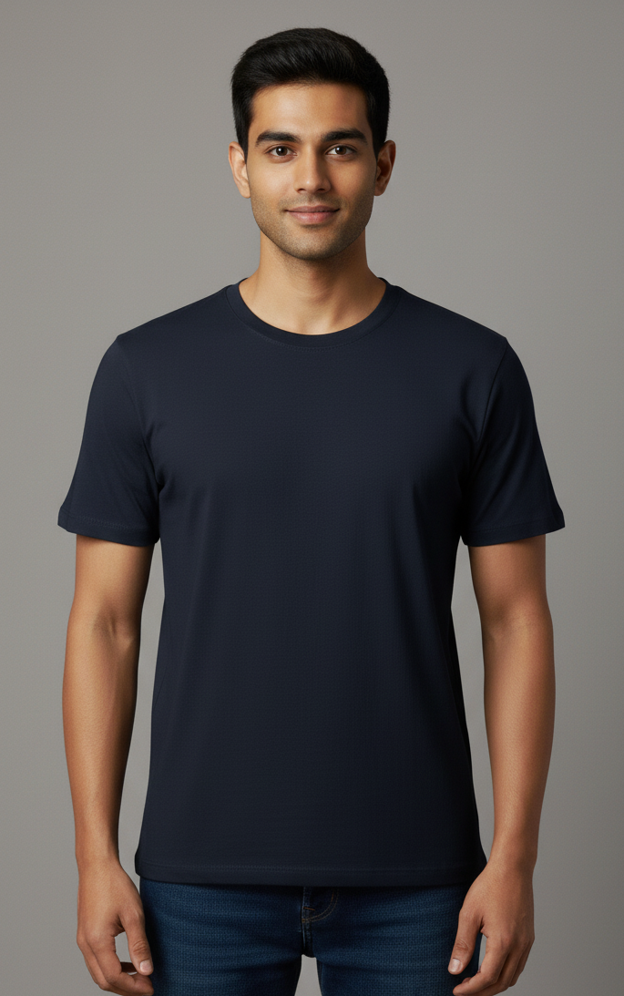 Limitless State Plain Cotton Round Neck T-Shirt - Navy Blue