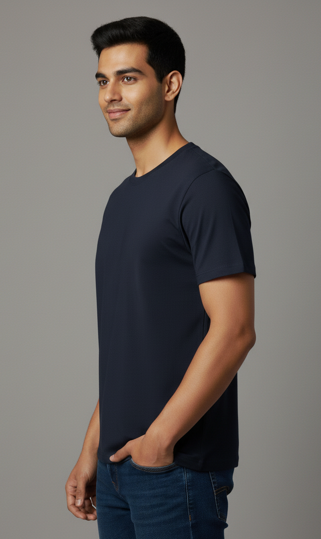 Limitless State Plain Cotton Round Neck T-Shirt - Navy Blue