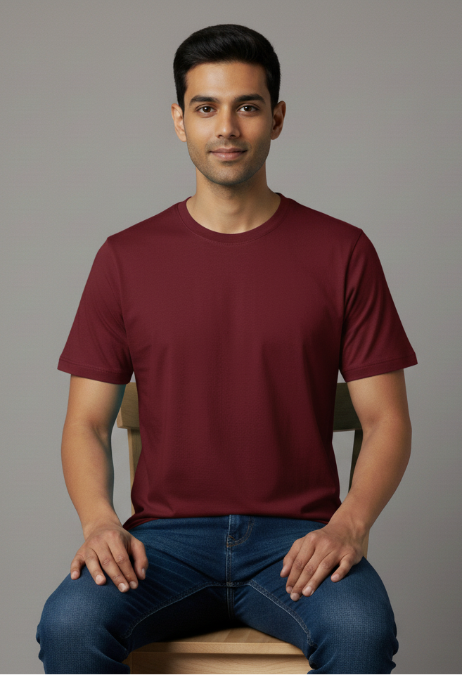 Limitless State Plain Cotton Round Neck T-Shirt - Maroon