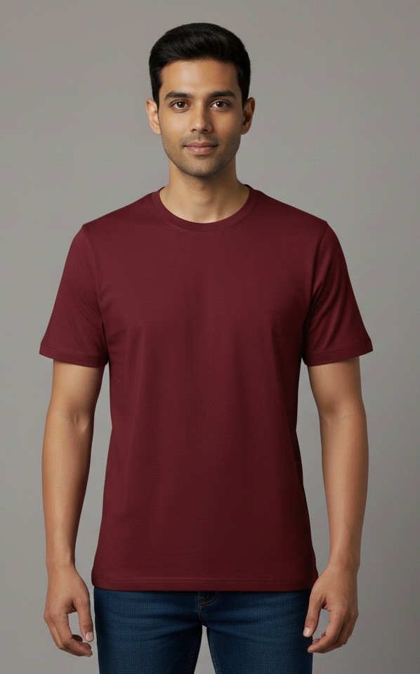Limitless State Plain Cotton Round Neck T-Shirt - Maroon