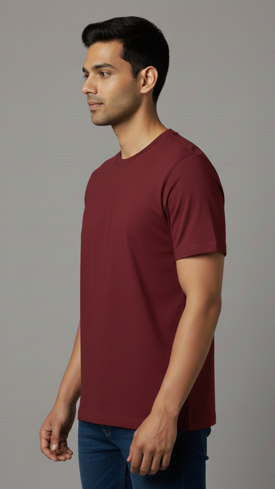 Limitless State Plain Cotton Round Neck T-Shirt - Maroon