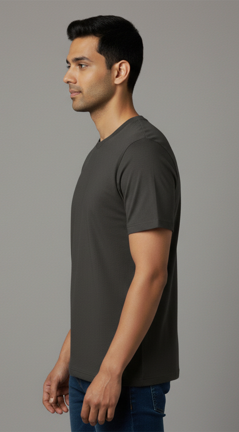 Limitless State Plain Cotton Round Neck T-Shirt - Grey