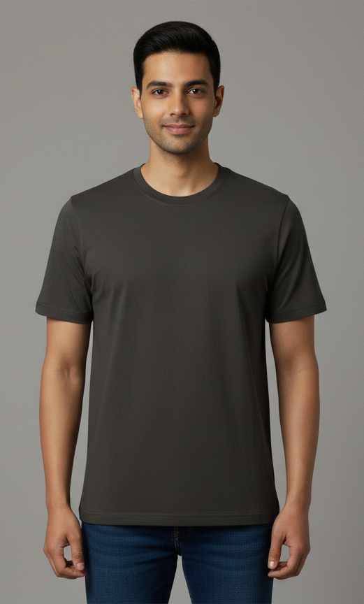 Limitless State Plain Cotton Round Neck T-Shirt - Grey