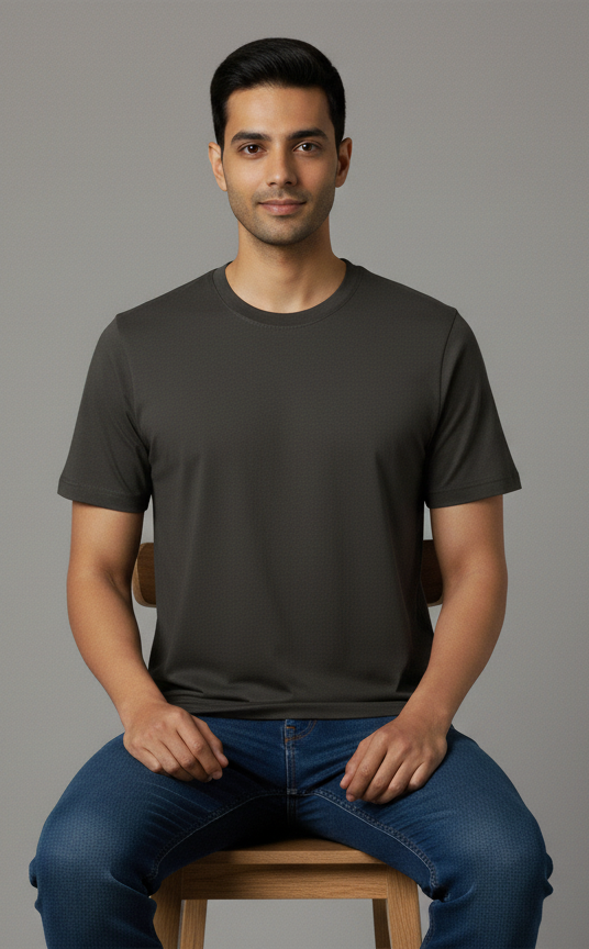 Limitless State Plain Cotton Round Neck T-Shirt - Grey