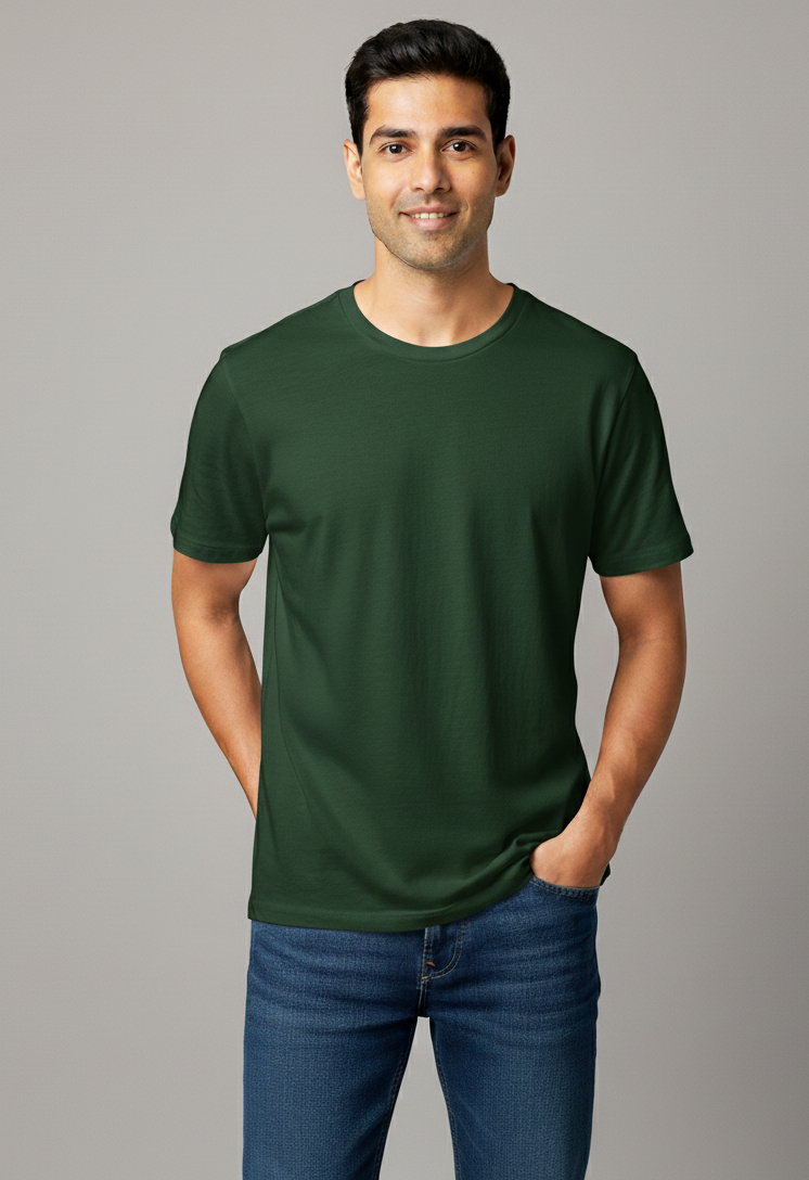 Limitless State Plain Cotton Round Neck T-Shirt - Green