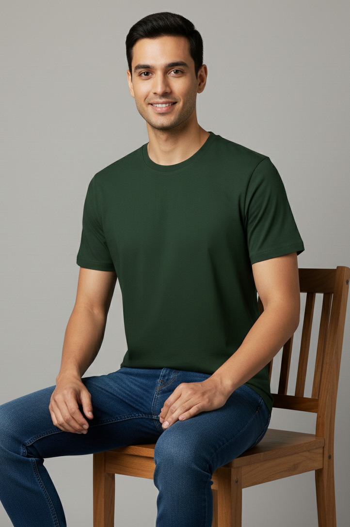 Limitless State Plain Cotton Round Neck T-Shirt - Green