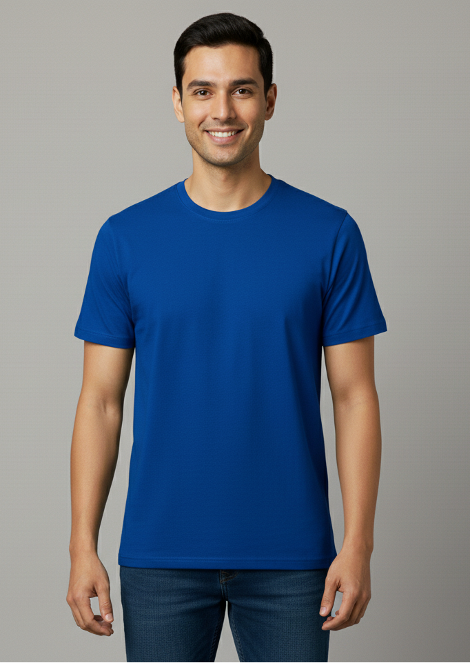 Limitless State Plain Cotton Round Neck T-Shirt - Royal Blue