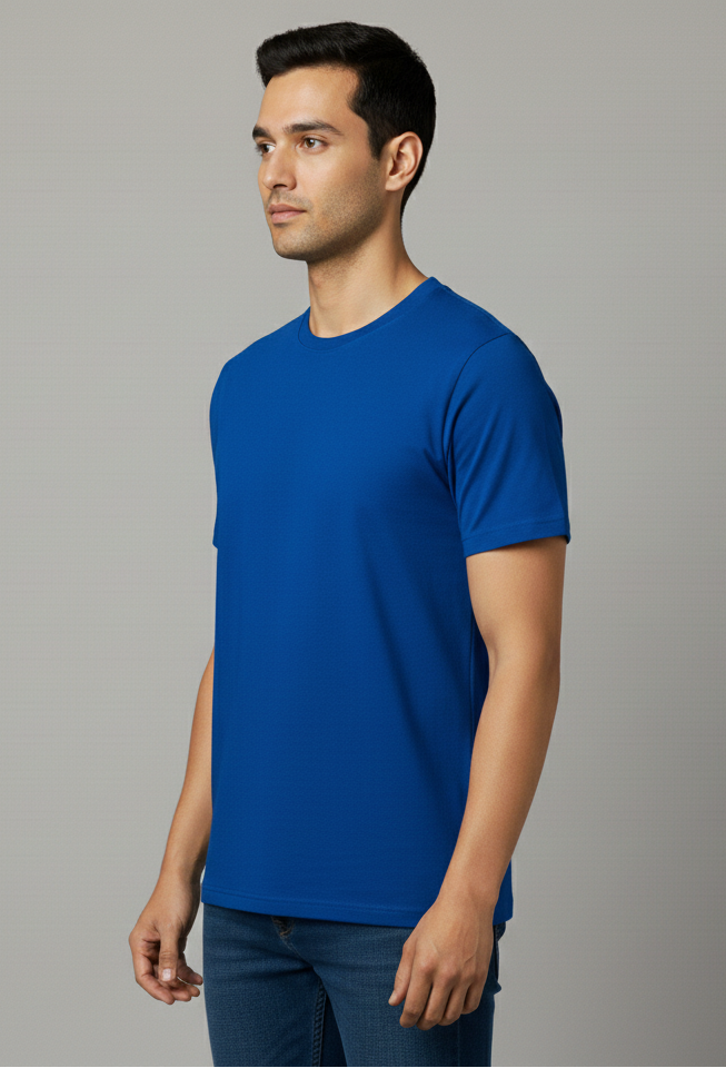 Limitless State Plain Cotton Round Neck T-Shirt - Royal Blue