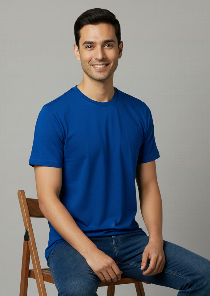 Limitless State Plain Cotton Round Neck T-Shirt - Royal Blue