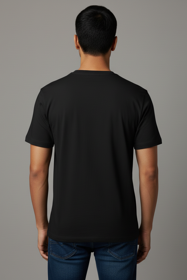 Limitless State Plain Cotton Round Neck T-Shirt - Black