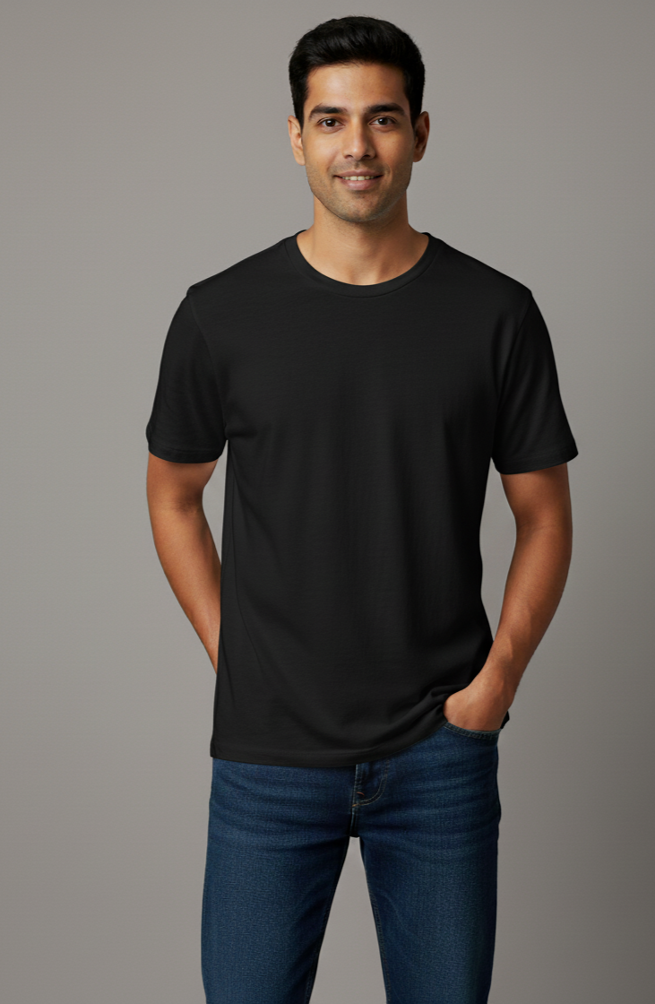 Limitless State Plain Cotton Round Neck T-Shirt - Black