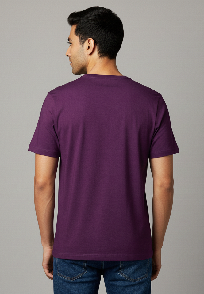Limitless State Plain Cotton Round Neck T-Shirt - Purple
