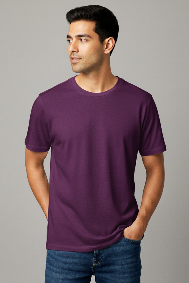 Limitless State Plain Cotton Round Neck T-Shirt - Purple