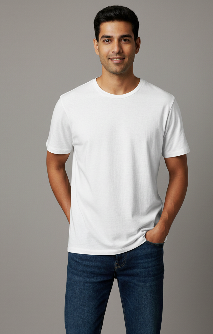 Limitless State Plain Cotton Round Neck T-Shirt - White