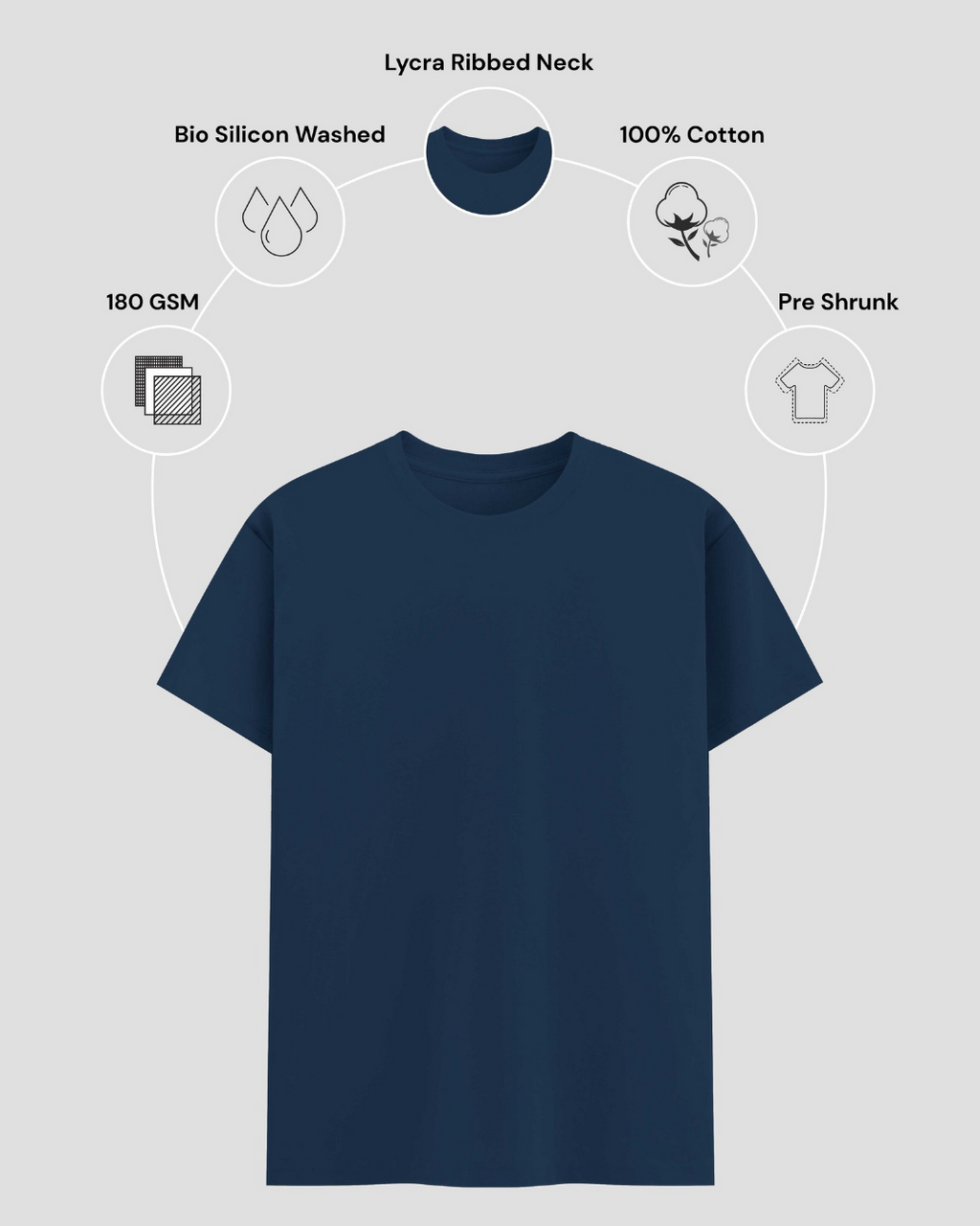 Limitless State Plain Cotton Round Neck T-Shirt - Navy Blue