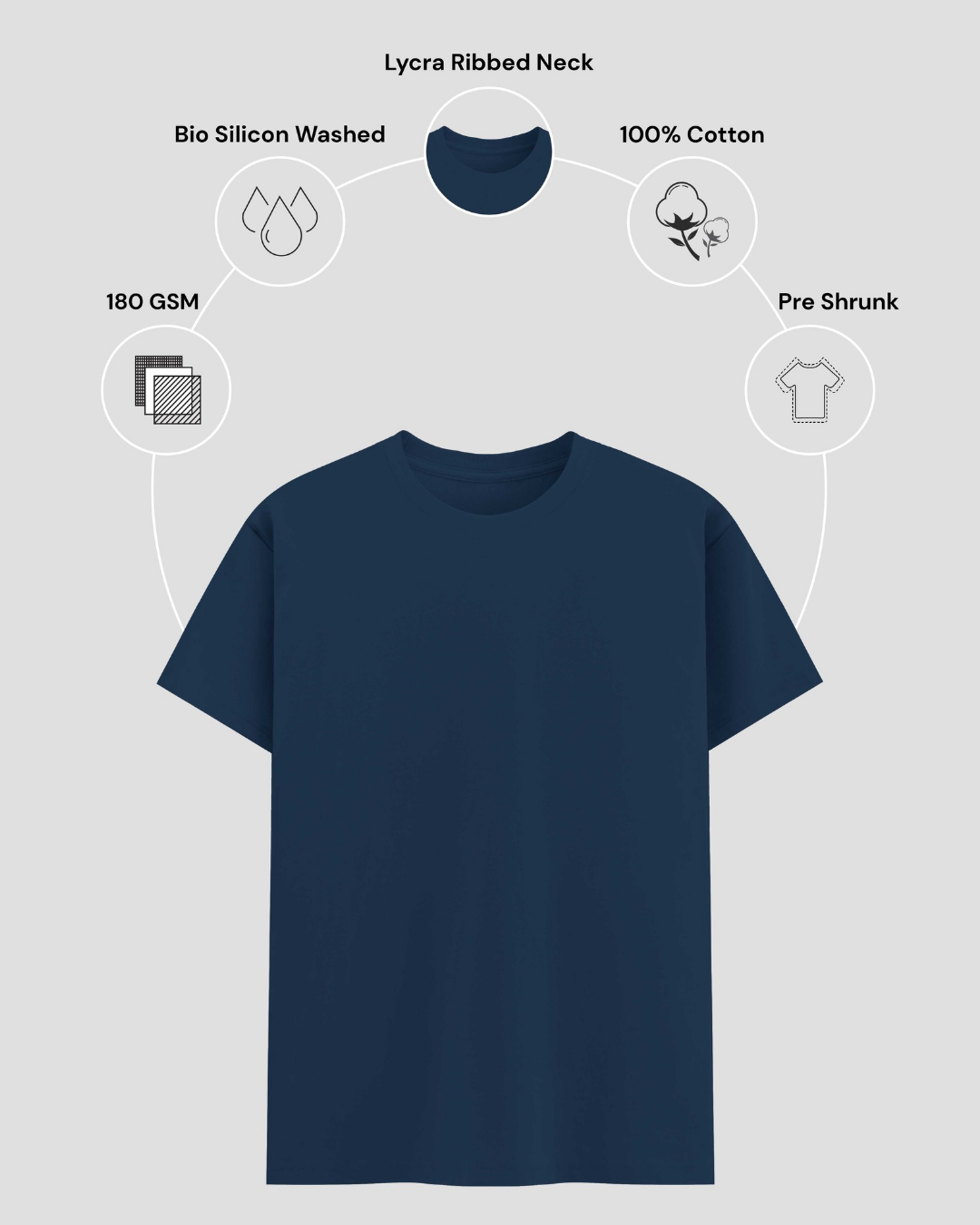 Limitless State Plain Cotton Round Neck T-Shirt - Navy Blue