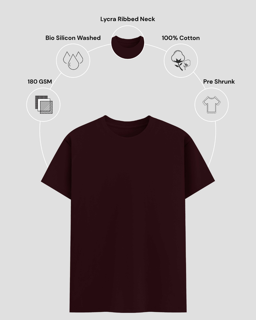Limitless State Plain Cotton Round Neck T-Shirt - Maroon