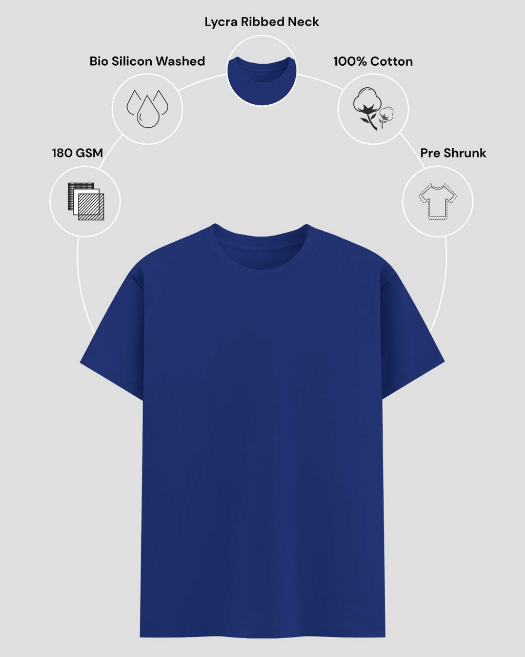 Limitless State Plain Cotton Round Neck T-Shirt - Royal Blue