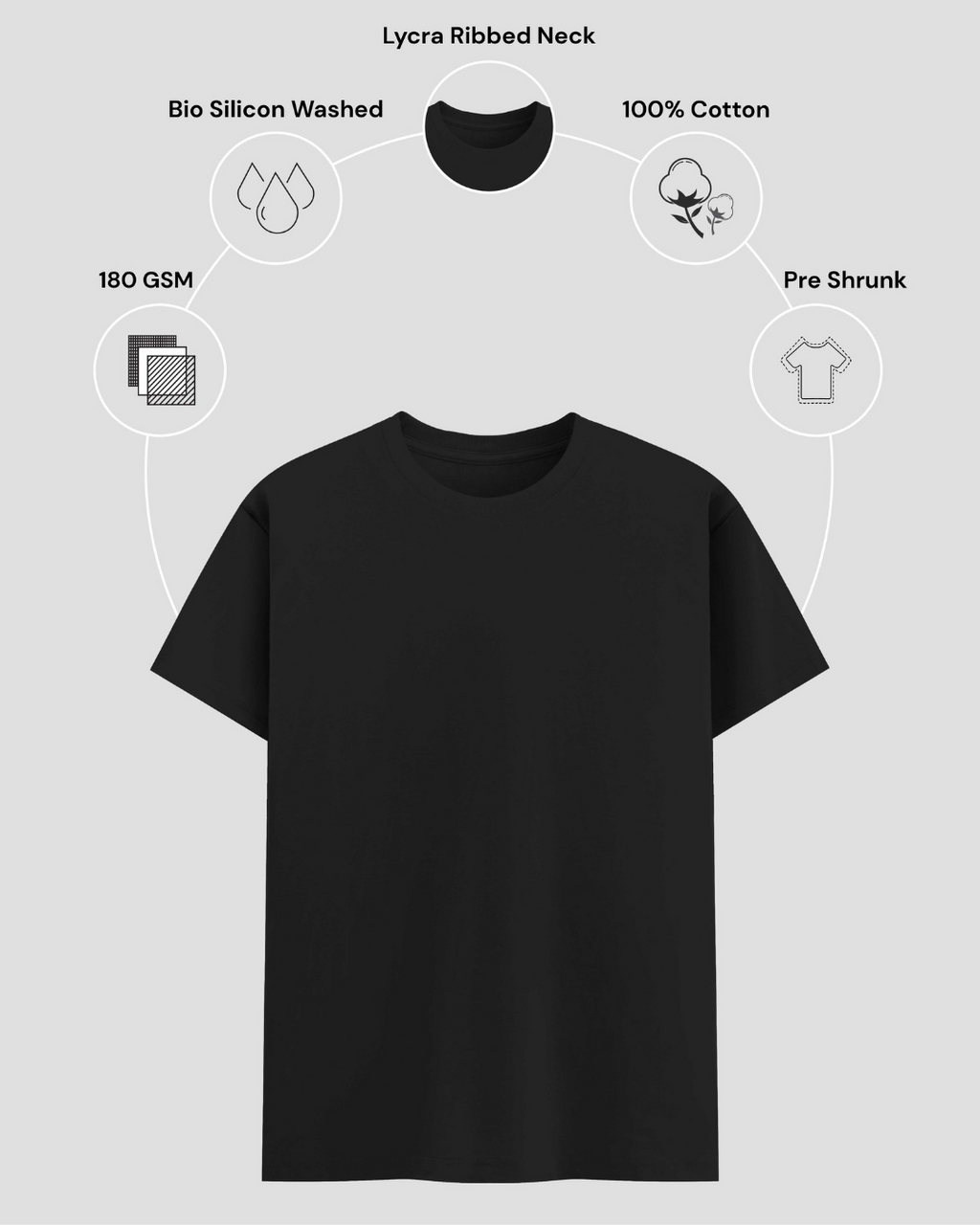 Limitless State Plain Cotton Round Neck T-Shirt - Black