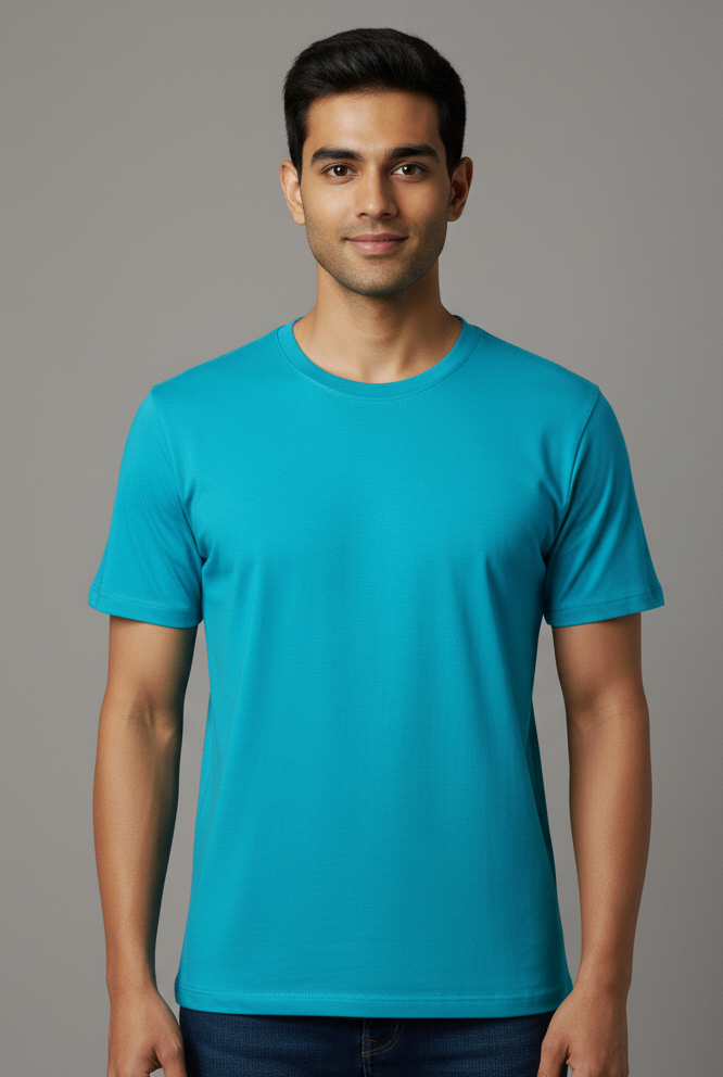 Limitless State Plain Cotton Round Neck T-Shirt - Skyblue