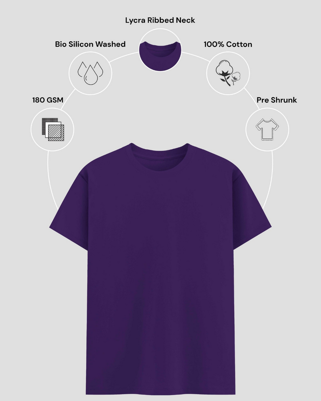 Limitless State Plain Cotton Round Neck T-Shirt - Purple