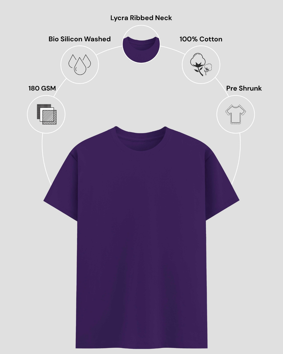 Limitless State Plain Cotton Round Neck T-Shirt - Purple