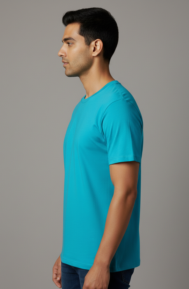 Limitless State Plain Cotton Round Neck T-Shirt - Skyblue