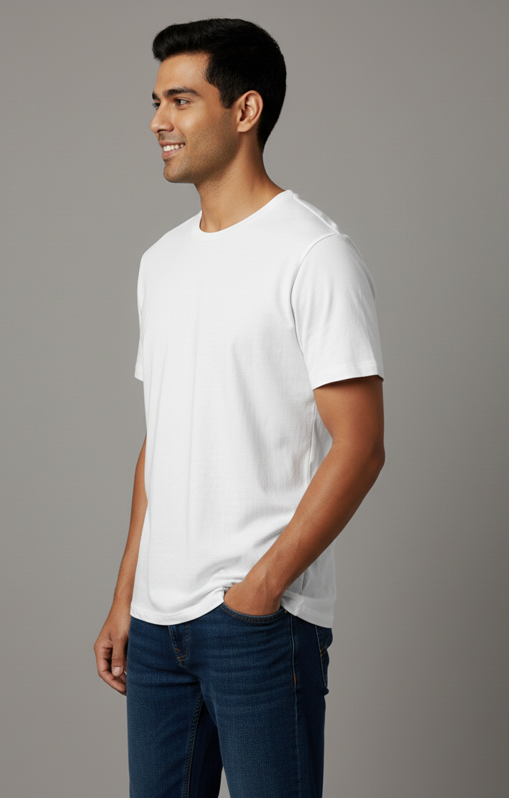 Limitless State Plain Cotton Round Neck T-Shirt - White