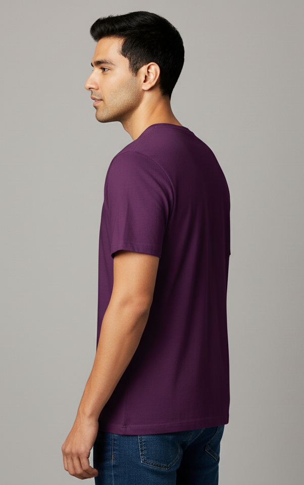 Limitless State Plain Cotton Round Neck T-Shirt - Purple